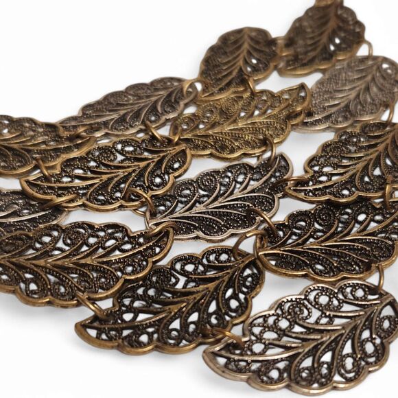 Vintage Gold-Tone Leaf Necklace – Bib Statement, Art Nouveau, Boho Style - Picture 5 of 5